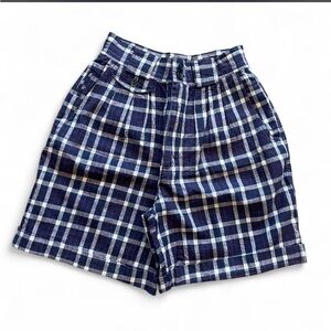 Vintage navy blue red plaid high waisted khaki shorts 24” preppy boho retro